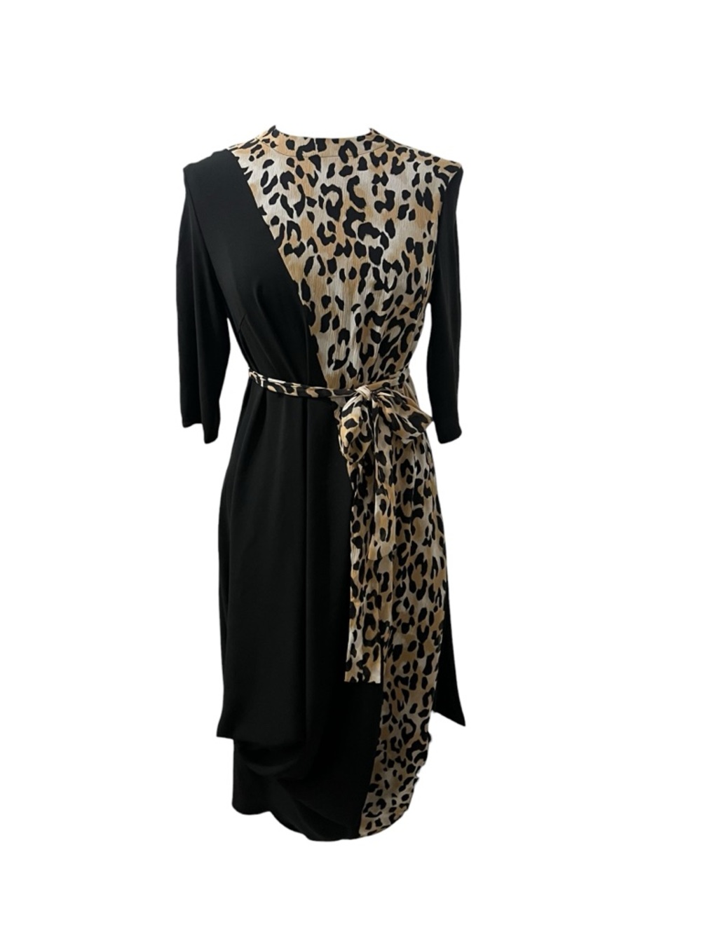 Stogova Black Long Sleeve Dress with Leopard Waist Belt Size 40/10